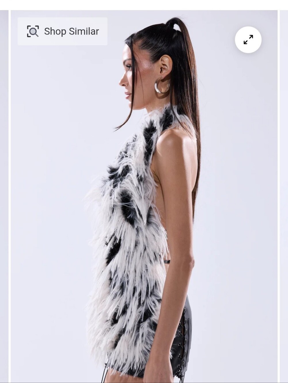 Brand New Faux Fur Halter Top - Black & White - Picture 3 of 8